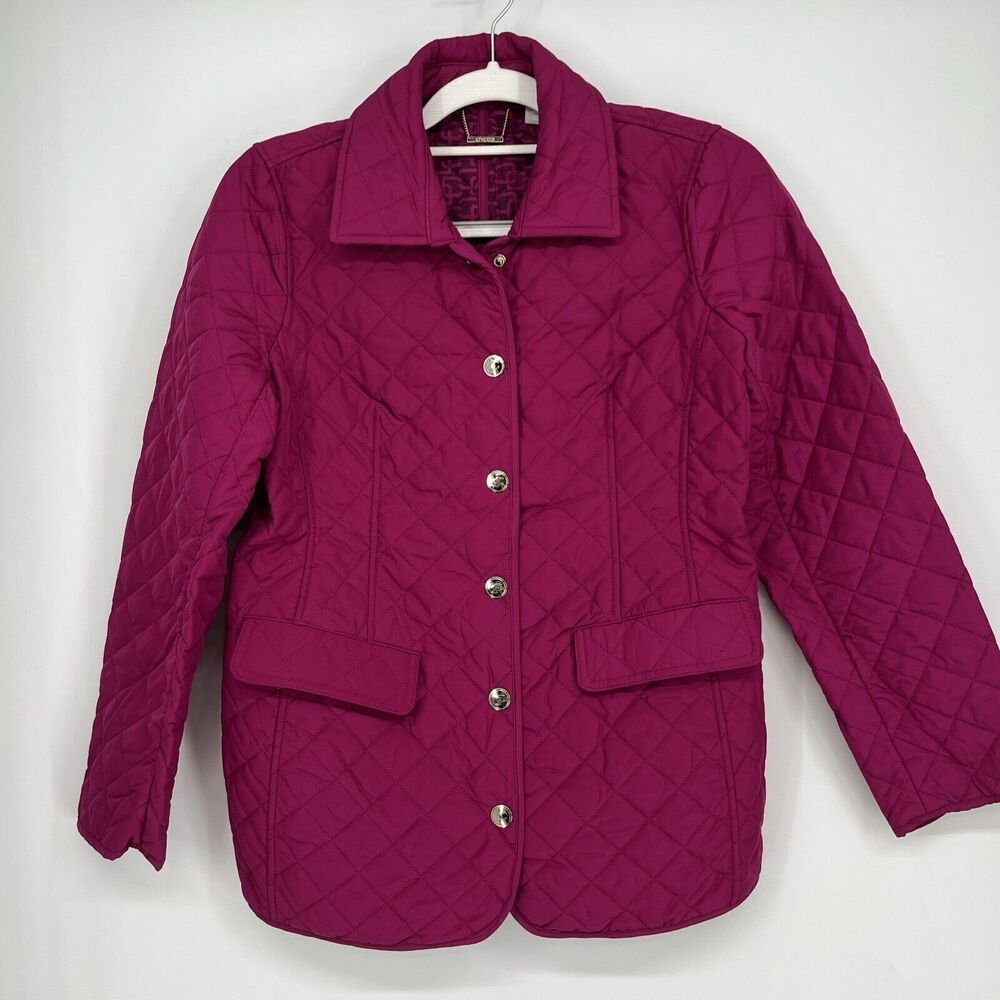 Chico's Jacket Womens XS Purple Fuschia Quilted‎ Snap Front Blazer